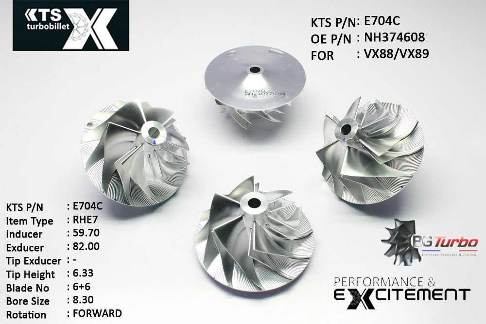 Turbo ROUE FORGÉE MFS PERFORMANCE - 6+6 PALES - INDUCER : 59,7 - EXDUCER : 82 - TYPE : RHE7ANGLE : 55° - ROTATION : Forward - SUPER BACK : 6 - BORE SIZE : 8,3
